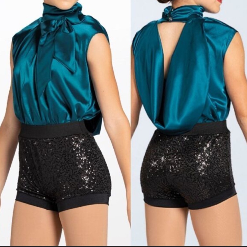 Blue and black dance costume